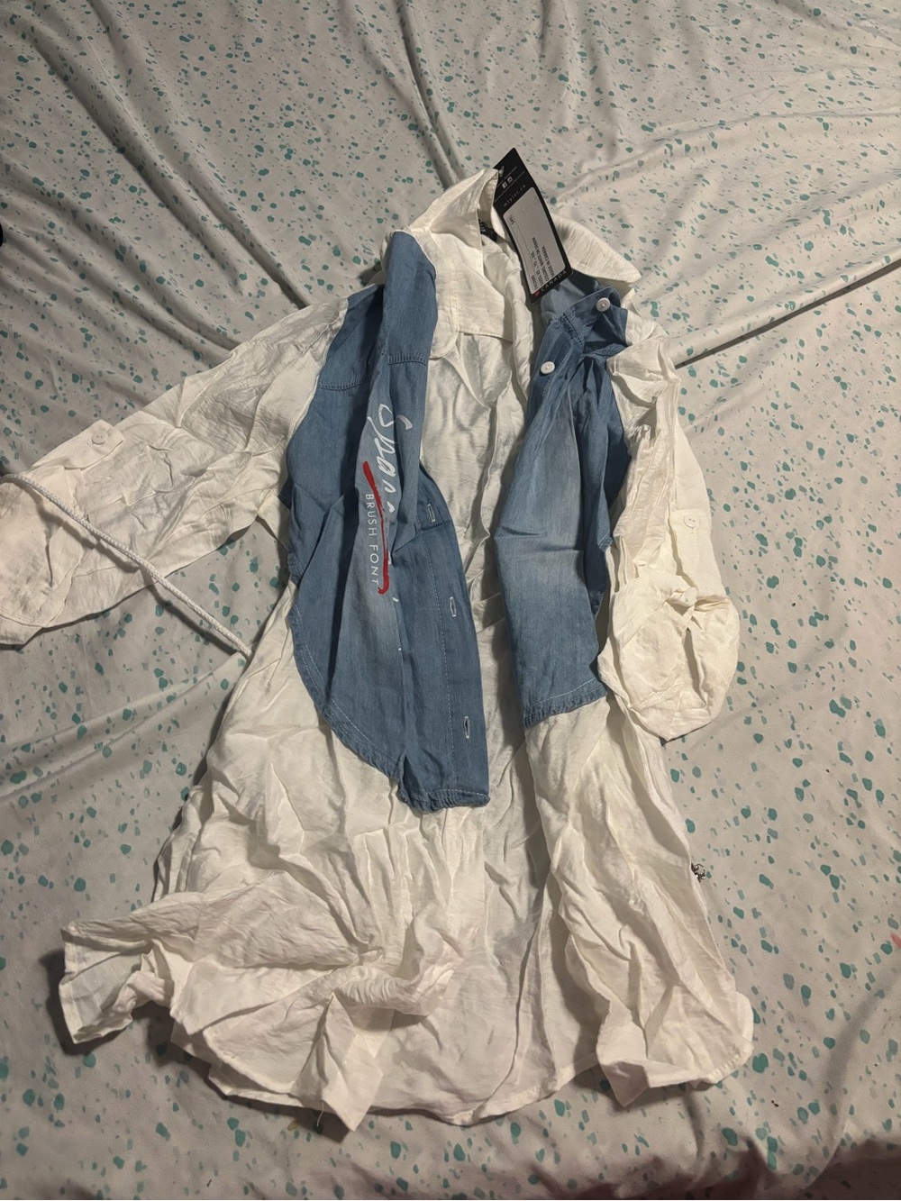 Lightweight White Men's Dress Shirt with Blue Chambray Accent